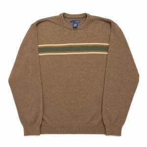 Vintage 90s / Y2K Basic Editions Men's Brown Striped Cotton Crewneck Sweater Siz